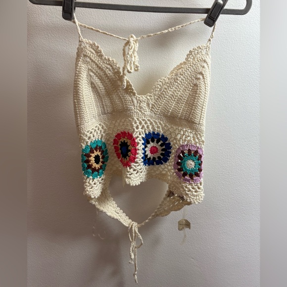 Arizona Jean Co Flower Crochet Cropped Halter Top L - Picture 1 of 4